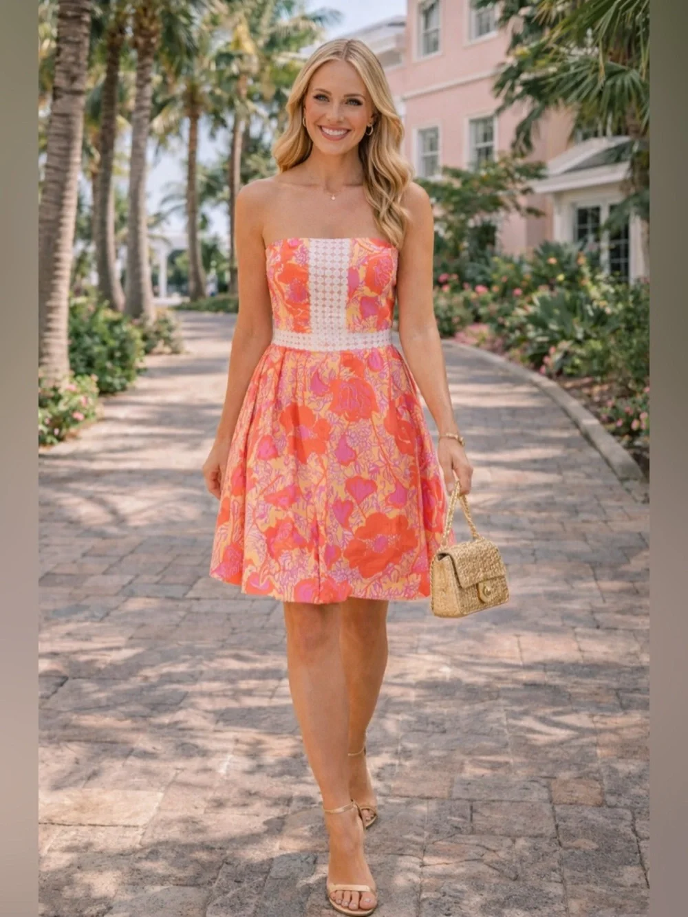 Vintage Lilly Pulitzer Strapless Pink Orange Dress 🌴 Palm Beach Boutique Resort - Picture 3 of 8